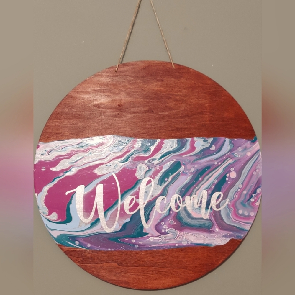 14 in Painted Wood Welcome Sign Hand Crafted